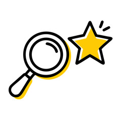 Magnifying glass and star icon on transparent background for web and graphic design