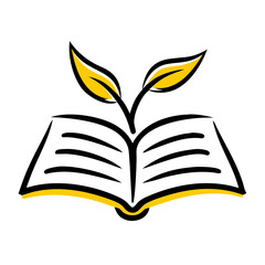 Open book with leaf icon on transparent background for web and graphic design