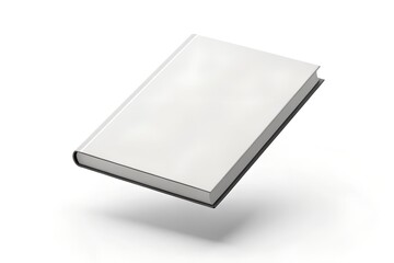 Hardcover book with blank white cover floating on white background