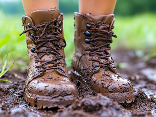 yellow dirty rubber boots in the mud, AI generated