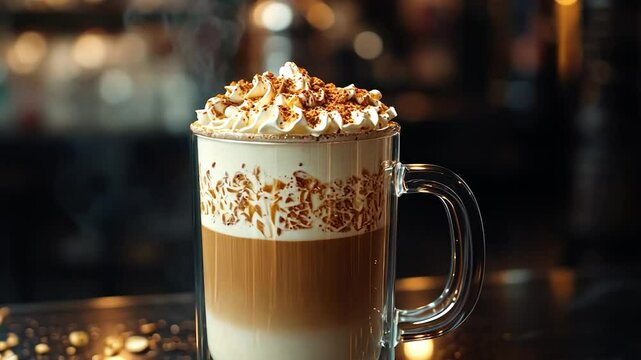 Latte art topped with whipped cream