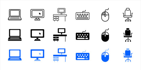 Computer Office Equipment Icon Set Collection