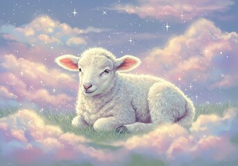 Celestial Lamb: A Dreamlike Digital Painting