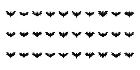 Black silhouettes of bats set on white background.