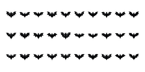 Fototapeta premium Black silhouettes of bats set on white background.