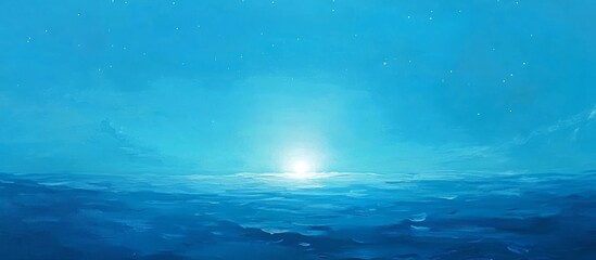 Obraz premium Serene Blue Ocean Sunset with Stars