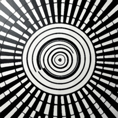 black and white background, concentric circle lines, black and white hypnotic target