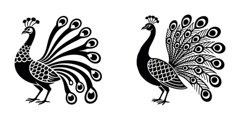 Elegant Peacock Silhouette Illustration for Wildlife and Nature Design Themes White Background.