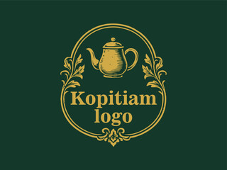 Vintage Kopitiam Logo with Teapot Illustration