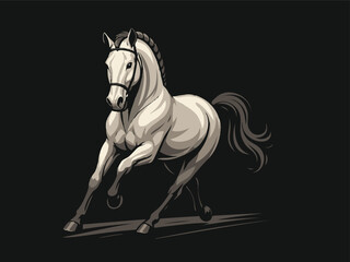 Realistic White Horse in Motion with Black Background