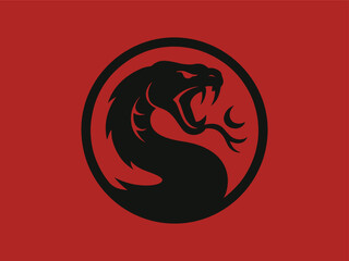 Silhouette Snake Logo Emblem on Red Background