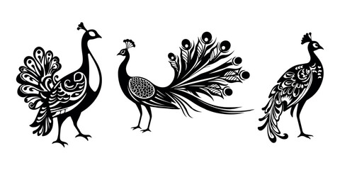 Elegant Peacock Silhouette Illustration for Wildlife and Nature Design Themes White Background.