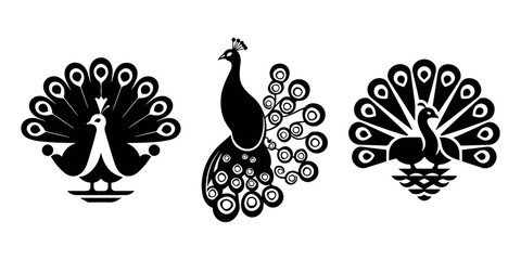 Elegant Peacock Silhouette Illustration for Wildlife and Nature Design Themes White Background.