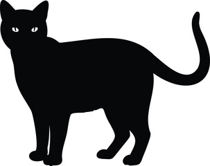 Elegant Black Cat Silhouette Against a White Background, Poised and Alert