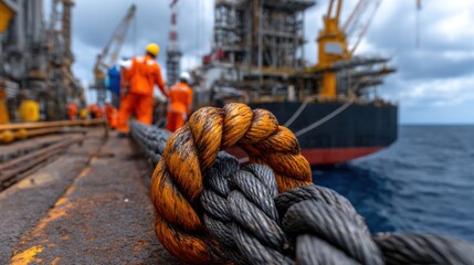 Obraz premium A rope is tied to a ship in the ocean