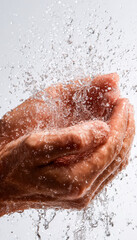 Fototapeta premium Close-up of hands washing with water, splash, droplets
