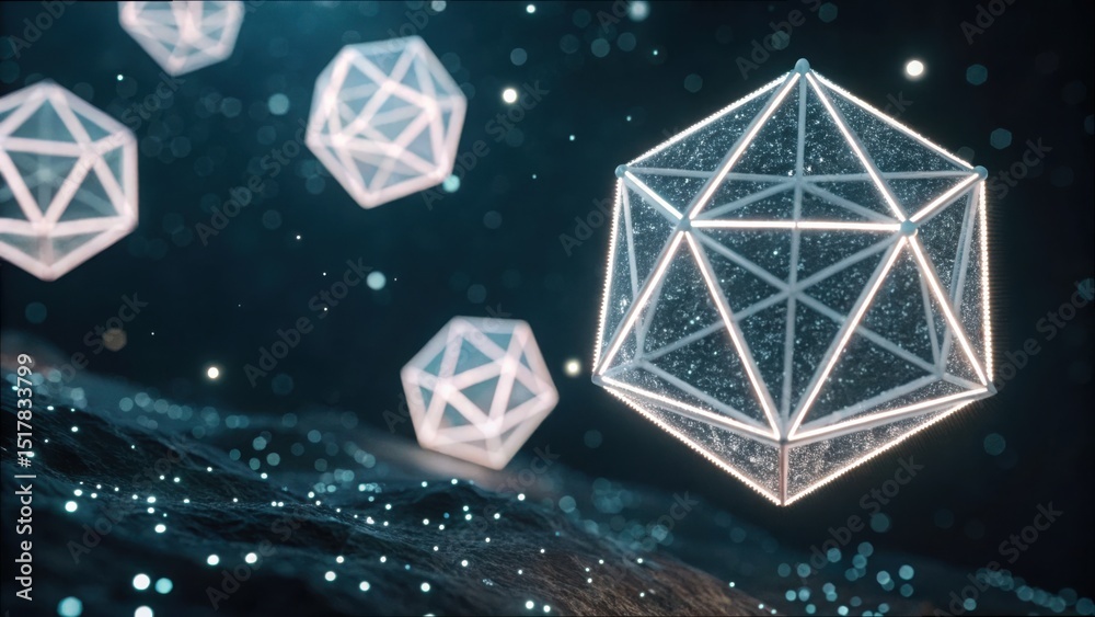 Poster abstract polygonal shapes representing digital decentralization concept
