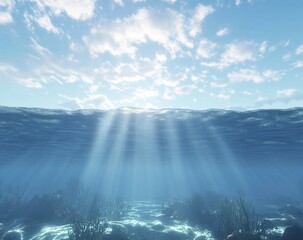 Fototapeta premium Underwater Sunlight Rays Illuminating Ocean Floor