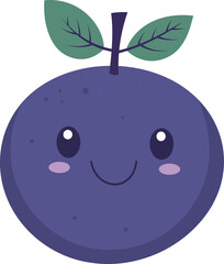 Happy fruit with leaves, stem and simple expression