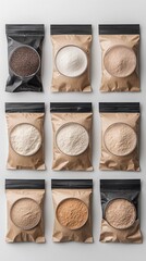 Variety of Rice Grains in Kraft Paper Packaging