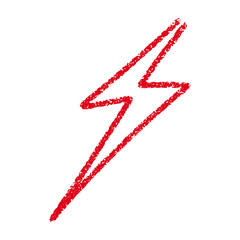 Red Hand-drawn doodle elements lightning, thunderbolt sketchy crayon scribble style with rock vibe. Flat vector illustration isolated on white background.