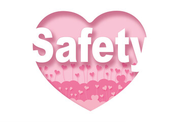safety,Paper cut pink heart and inscription text inside, pink background