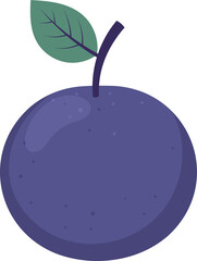 Stylized purple fruit with stem and single leaf