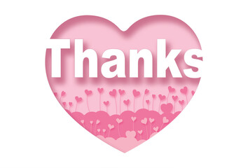 thanks,Paper cut pink heart and inscription text inside, pink background