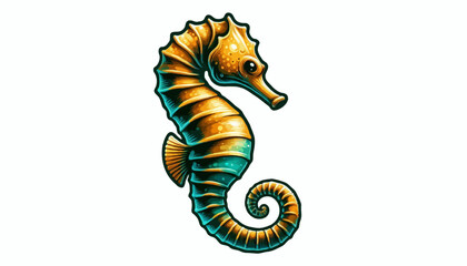 Obraz premium A humorous vector cartoon illustration depicts a mythical Sea Horse, an ancient symbol of Asian culture and fantasy art