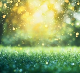 Obraz premium Vibrant Green Grass with Golden Light and Sparkles