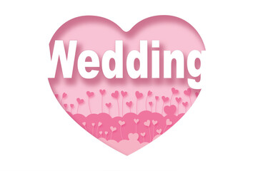 wedding,Paper cut pink heart and inscription text inside, pink background