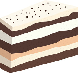 Isometric layered dessert with chocolate and light cream filling