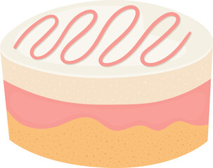 Cartoon cake with pink frosting swirl and layers