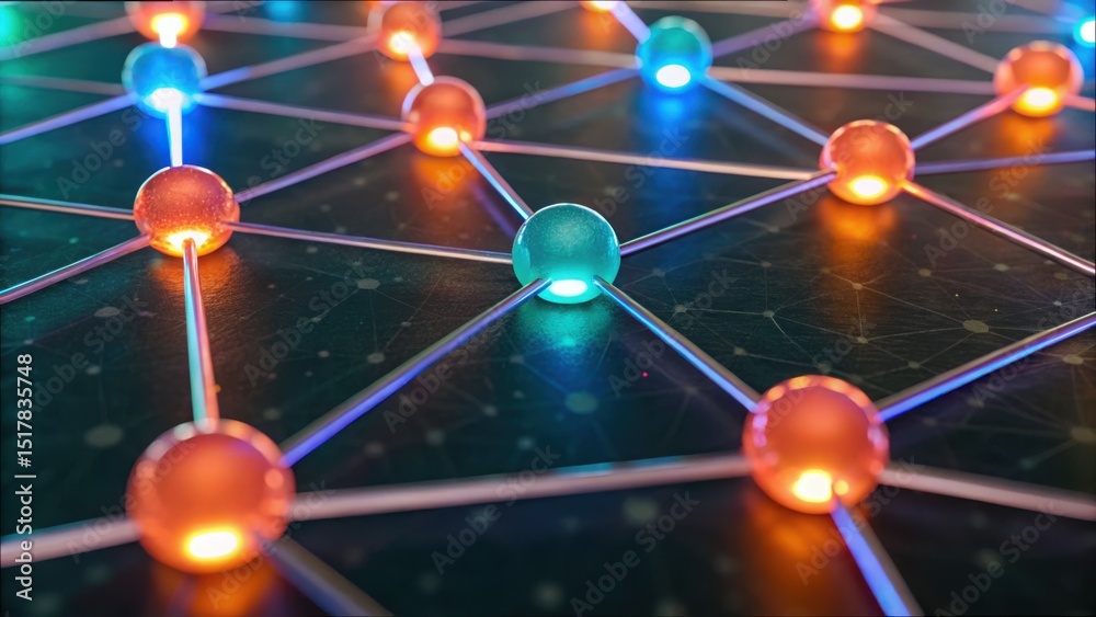 Leinwandbilder Visual Representation of Blockchain Nodes Connected in a Network