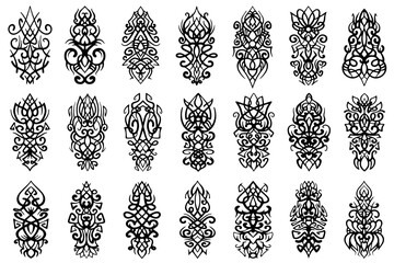 Set of abstract vintage, ornamental decorative design elements. Swirl decorative flourish patterns collection.