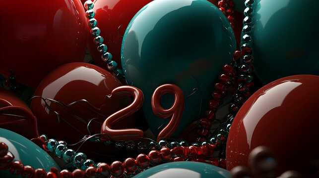 Shiny Red And Teal Christmas Balls With Number 29