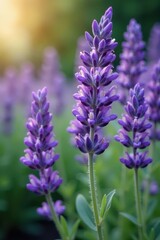 Naklejka premium Fragrant purple English lavender flowers in bloom , purple flowers, countryside
