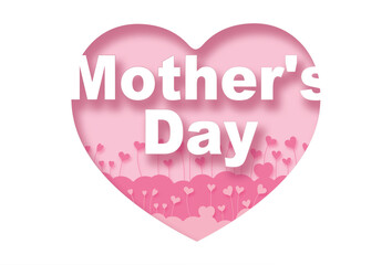 mother's day,Paper cut pink heart and inscription text inside, pink background