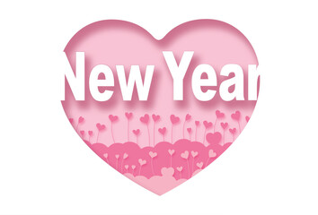 new year,Paper cut pink heart and inscription text inside, pink background