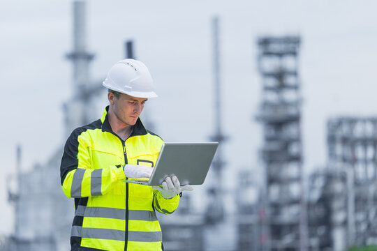 Professional Refinery Engineer working at petroleum plant, Oil and gas fossil energy business industry development.