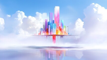 Vibrant Floating Cityscape Digital Painting