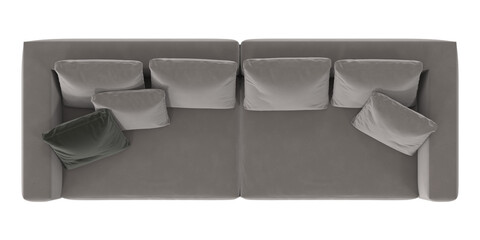 gray cushion sofa top view isolated.