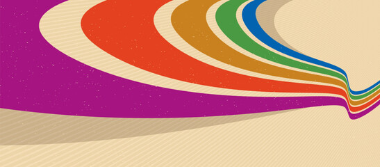 Retro lines vector abstract background, 3D dimensional perspective vintage graphic design art poster, wallpaper in a style of seventieth.