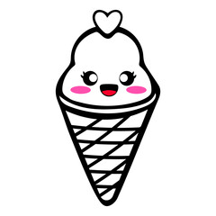 A simple, cartoon-style drawing of an ice cream cone with a heart on top. 