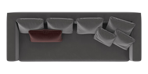 dark cushion sofa top view isolated.