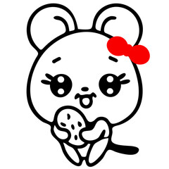 A cute cartoon drawing of a chibi-style mouse with big eyes, a small nose, and a happy expression. 