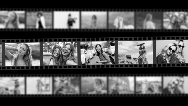 Film Roll Multi Screen Old Black & White Images Slideshow