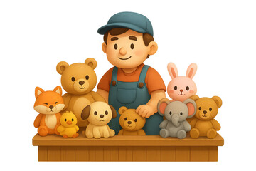 Charming Toy Seller Stall with Adorable Plush Animals Display