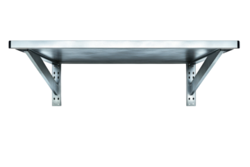 A sturdy metal shelf with industrial braces ready to organize any space on transparent background