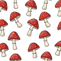 Hand-Drawn Fly Agaric Fungi: A Whimsical Pattern